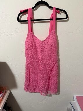 Francesca's Hot Pink Floral Lace Mini Dress